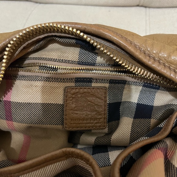 Burberry Large Brown Tan Leather Malika Shoulder Hobo Handbag 12 x18 x4 - Picture 7 of 8